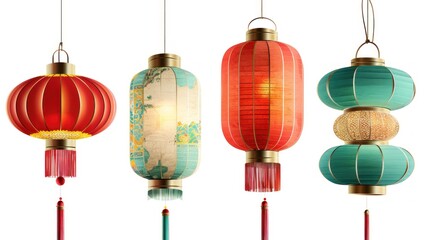 Wall Mural - Vector illustration of a collection of different type of holiday lanterns to celebrate Chinese lunar new year over white background.