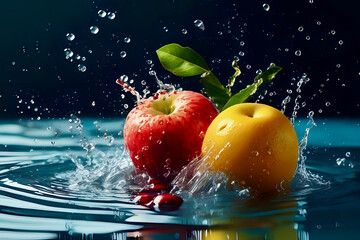 Canvas Print - apples in water splash