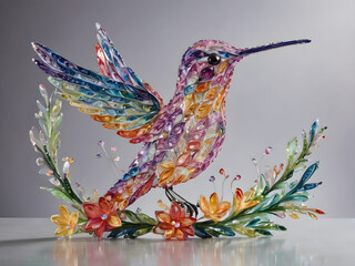 Wall Mural - the enchanting allure of our meticulously crafted Crystalized Quilled Halo bird with sunny dew of crystal shinning in the morning, a mesmerizing art piece that radiates with a captivating blend