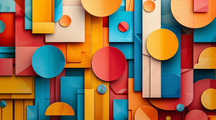 a digital illustration of abstract paper craft with geometric paper pieces arranged in a harmonious 