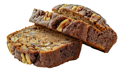 Sliced banana bread with walnuts, cut out - stock png.