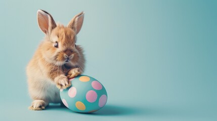 Cute fluffy bunny and Easter egg
