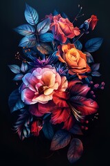 Poster - AI generated illustration of a Metallic-like Rose Bouquet