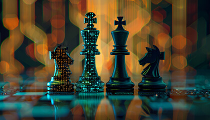 Wall Mural - one half of chess piece standing on chessboard, and other one filled with programming code