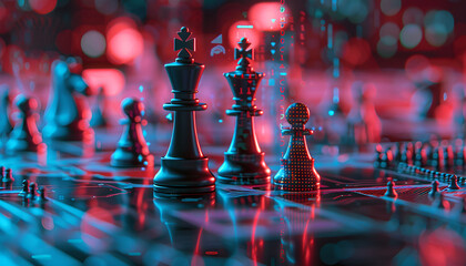 Wall Mural - one half of chess piece standing on chessboard, and other one filled with programming code