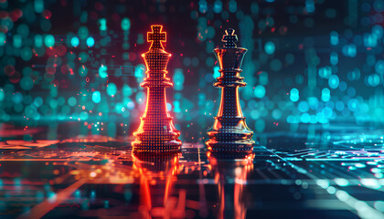 Wall Mural - one half of chess piece standing on chessboard, and other one filled with programming code