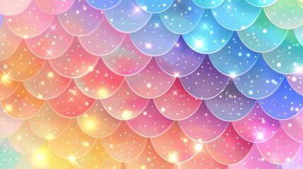 Wall Mural - Abstract background with soft prismatic iridescent rainbow gradient colors mermaid scale pattern theme for girl party