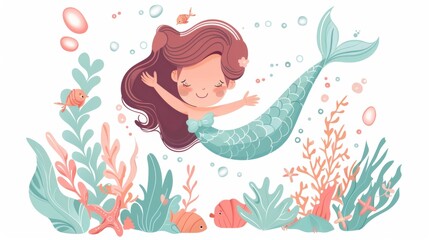 Wall Mural - Vector illustration of a beautiful mermaid.