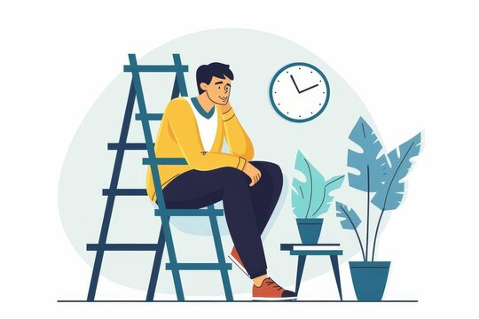 unmotivated worker leaning on ladder laziness and procrastination in the workplace concept illustrat