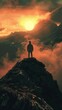 © Cloudyew - Reflective silhouette of a millennial on a mountaintop.
