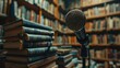 © Vilayat - Vintage microphone in a library for audio and education themed designs