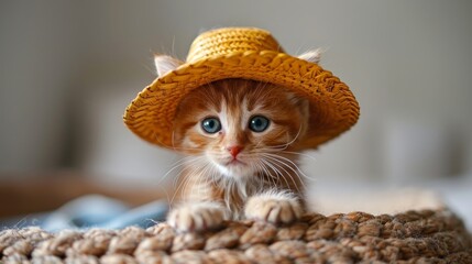 Kitten wearing a Mexican sombrero on Cinco de Mayo