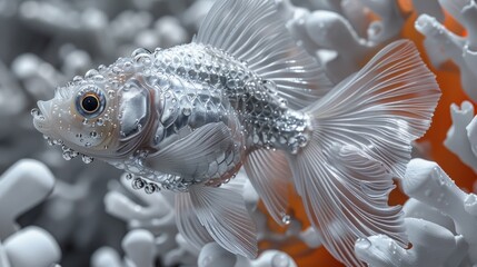 Wall Mural - A close up of a fish swimming in the water with bubbles, AI