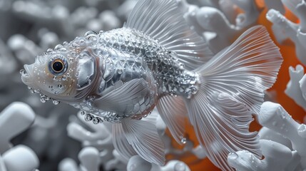 Canvas Print - A close up of a fish swimming in the water with bubbles, AI