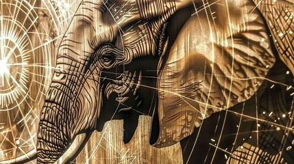 Wall Mural -   An elephant's head close-up, with detailed patterns on its back and trunk