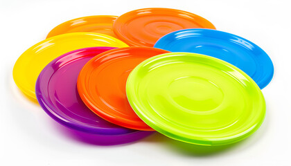 Wall Mural - Set of colorful frisbees on white background