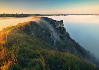 Wall Mural - Beautiful autumn landscape at sunrise. picturesque river canyon. nature of Ukraine