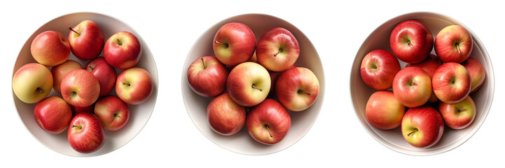 Wall Mural - set of A Front view, apple white bowl on a pang transparent backgrounds