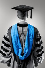 Wall Mural - A graduate in a cap and gown with his back to the camera, AI