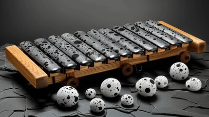 Poster - A musical instrument with many holes and eggs on a stone, AI