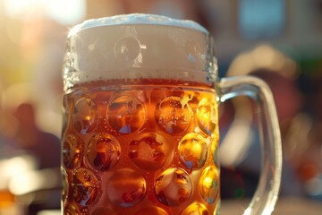 Wall Mural - A vibrant traditional beer mug filled with frothy beer at Oktoberfest in Austria.