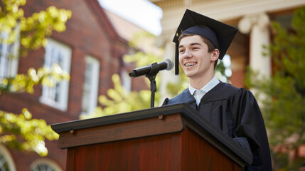 Wall Mural - Young male graduate giving a speech at commencement