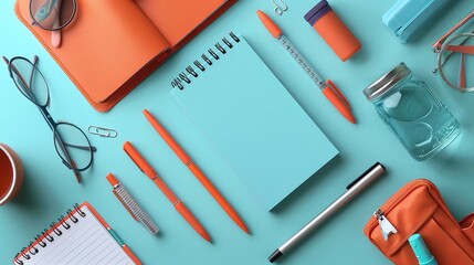 visualize welcome kit with notebooks, pens, and a water bottle