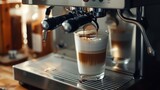 Professional coffee maker with cappuccino cup for making latte macchiato cappuccino and frothy milk