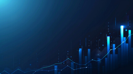 Poster - Abstract financial chart with upward trend line on a blue background symbolizing inflation growth