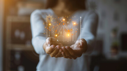 Poster - Person holding virtual hologram of financial growth data, symbolizing the concept of inflation