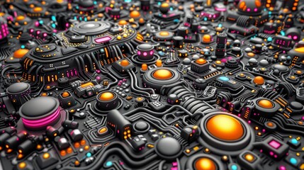 Poster - A computer circuit board with many different colored lights, AI