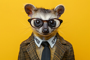 Wall Mural - 
A small animal wearing glasses and a suit. The animal is smiling and he is posing for a photo