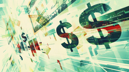 Poster - Illustration of digital chaos in inflation depicted with dollar sign symbols