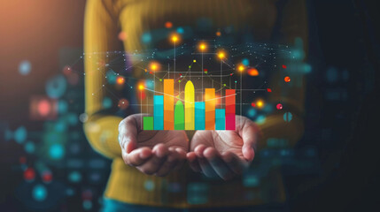 Poster - Image of a person with a holographic inflation graph representing economic trends