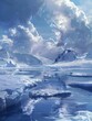 © Anat art - Icebergs drift in cold water, showcasing their unique shapes and textures under the light. Generative AI