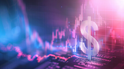 Poster - A glowing dollar sign amidst stock market graphs depicting inflation trends