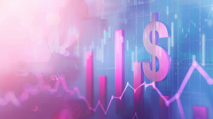Poster - Digital artwork showing a soaring dollar symbol amid financial charts, symbolizing economic inflation
