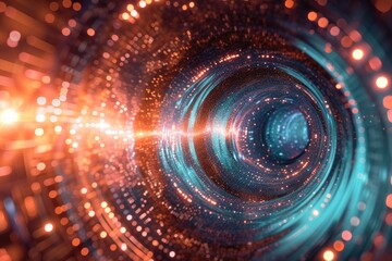 Aufkleber - A swirling vortex of data defying order, A time travelling with data technology tunnel background