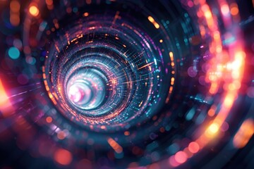 Aufkleber - A swirling vortex of data defying order, A time travelling with data technology tunnel background