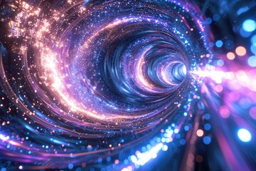 Aufkleber - A swirling vortex of data defying order, A time travelling with data technology tunnel background