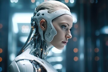 Fototapete - A futuristic robot with artificial intelligence capabilities