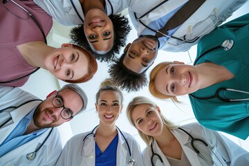 Poster - Group of medical professional nurse stand at raw and looking at camera