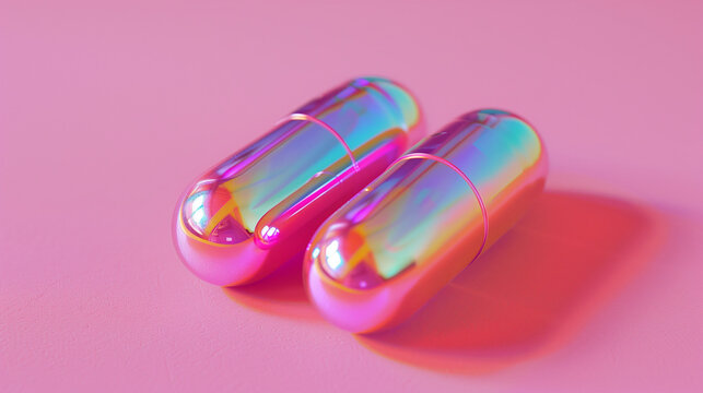 two magic pink shiny pills, created with generative AI technology