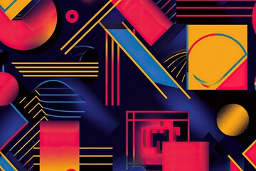 Aufkleber - A retroinspired wallpaper with geometric shapes and neon colors