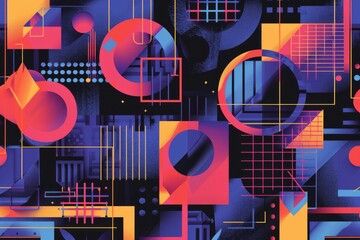 Aufkleber - A retroinspired wallpaper with geometric shapes and neon colors