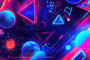 Aufkleber - A retroinspired wallpaper with geometric shapes and neon colors