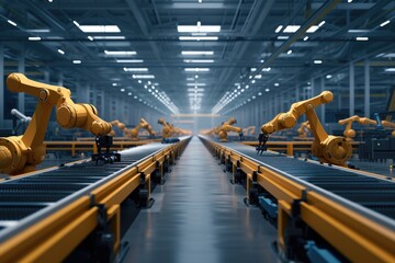 Poster - Factory floor with workers operating machinery