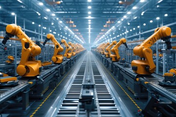 Poster - Factory floor with workers operating machinery