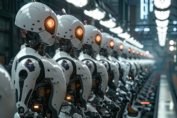 Fototapete - Futuristic factory with AI robots