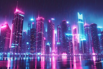 Aufkleber - A bustling city skyline with towering skyscrapers and busy streets